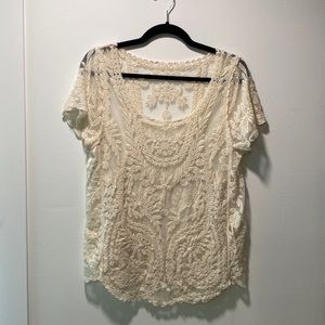 Gorgeous Cream Embroidered Tule Boho Top